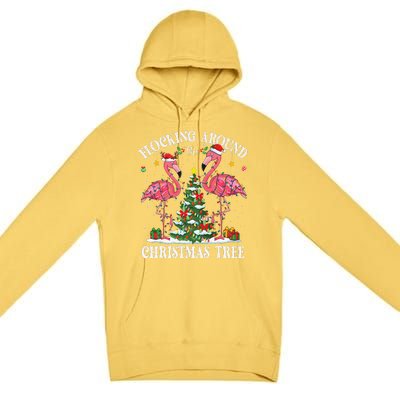 Flocking Around Christmas Tree Flamingo Santa Xmas Pajama Premium Pullover Hoodie