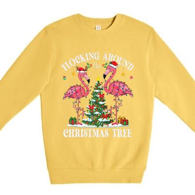 Flocking Around Christmas Tree Flamingo Santa Xmas Pajama Premium Crewneck Sweatshirt