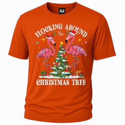 Flocking Around Christmas Tree Flamingo Santa Xmas Pajama Cooling Performance Crew T-Shirt