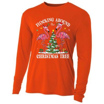 Flocking Around Christmas Tree Flamingo Santa Xmas Pajama Cooling Performance Long Sleeve Crew