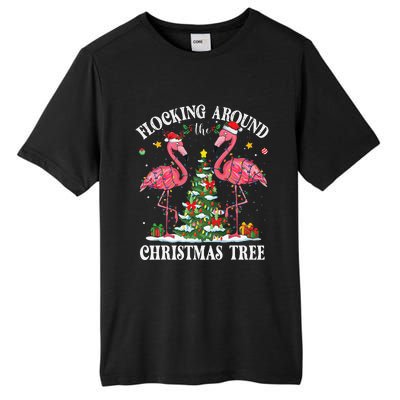 Flocking Around Christmas Tree Flamingo Santa Xmas Pajama Tall Fusion ChromaSoft Performance T-Shirt