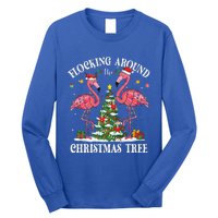 Flocking Around Christmas Tree Flamingo Santa Xmas Pajama Long Sleeve Shirt