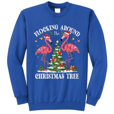 Flocking Around Christmas Tree Flamingo Santa Xmas Pajama Sweatshirt