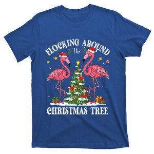 Flocking Around Christmas Tree Flamingo Santa Xmas Pajama T-Shirt