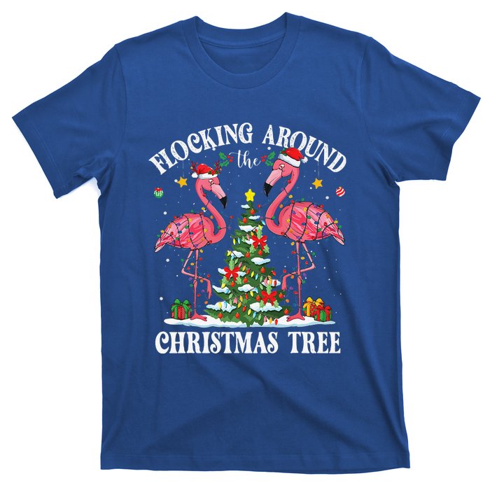 Flocking Around Christmas Tree Flamingo Santa Xmas Pajama T-Shirt