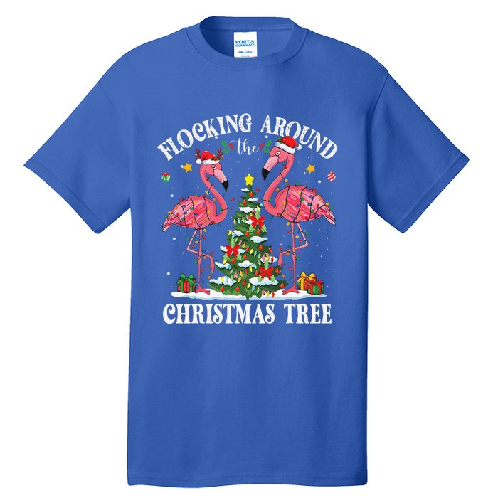 Flocking Around Christmas Tree Flamingo Santa Xmas Pajama Tall T-Shirt