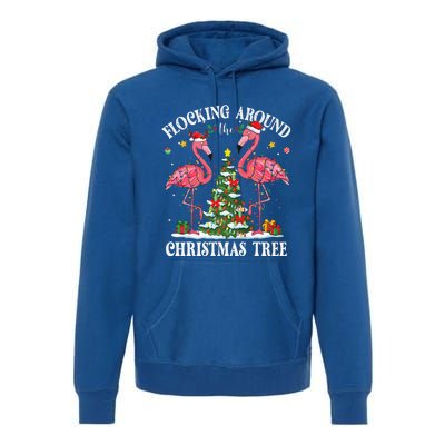 Flocking Around Christmas Tree Flamingo Santa Xmas Pajama Premium Hoodie