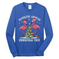 Flocking Around Christmas Tree Flamingo Santa Xmas Pajama Tall Long Sleeve T-Shirt