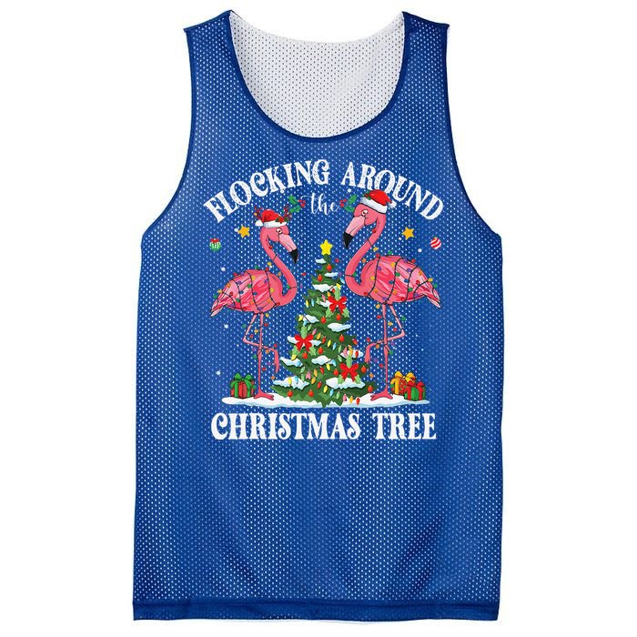 Flocking Around Christmas Tree Flamingo Santa Xmas Pajama Mesh Reversible Basketball Jersey Tank