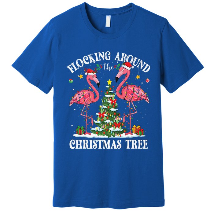 Flocking Around Christmas Tree Flamingo Santa Xmas Pajama Premium T-Shirt