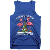 Flocking Around Christmas Tree Flamingo Santa Xmas Pajama Tank Top