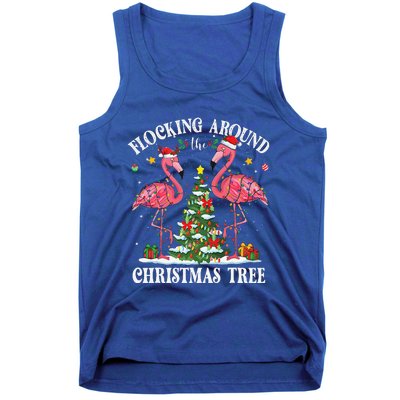 Flocking Around Christmas Tree Flamingo Santa Xmas Pajama Tank Top