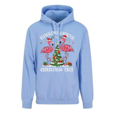 Flocking Around Christmas Tree Flamingo Santa Xmas Pajama Unisex Surf Hoodie