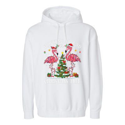 Flocking Around Christmas Tree Flamingo Santa Xmas Pajama Garment-Dyed Fleece Hoodie