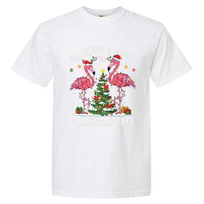 Flocking Around Christmas Tree Flamingo Santa Xmas Pajama Garment-Dyed Heavyweight T-Shirt