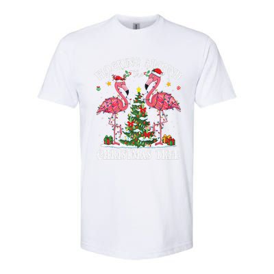 Flocking Around Christmas Tree Flamingo Santa Xmas Pajama Softstyle CVC T-Shirt