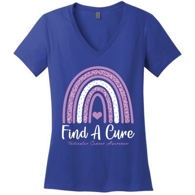 Find A Cure Testicular Cancer Awareness Day Rainbow Warrior Meaningful Gift Women's V-Neck T-Shirt