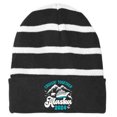 Funny Alaskan Cruise 2024 Gift Striped Beanie with Solid Band