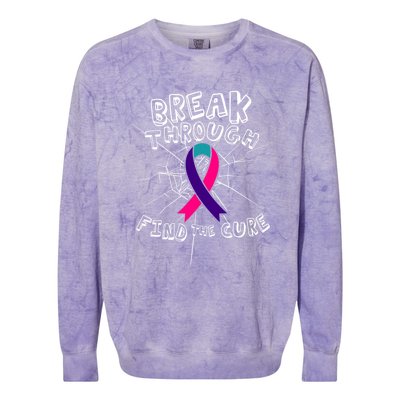 Find A Cure Thyroid Cancer Awareness Ribbon Funny Gift Colorblast Crewneck Sweatshirt