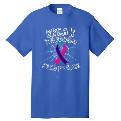 Find A Cure Thyroid Cancer Awareness Ribbon Funny Gift Tall T-Shirt