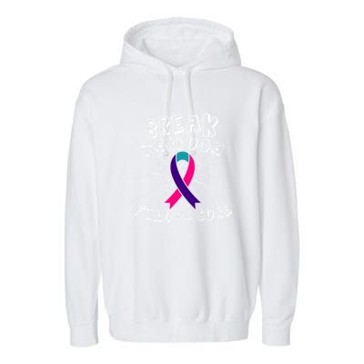 Find A Cure Thyroid Cancer Awareness Ribbon Funny Gift Garment-Dyed Fleece Hoodie