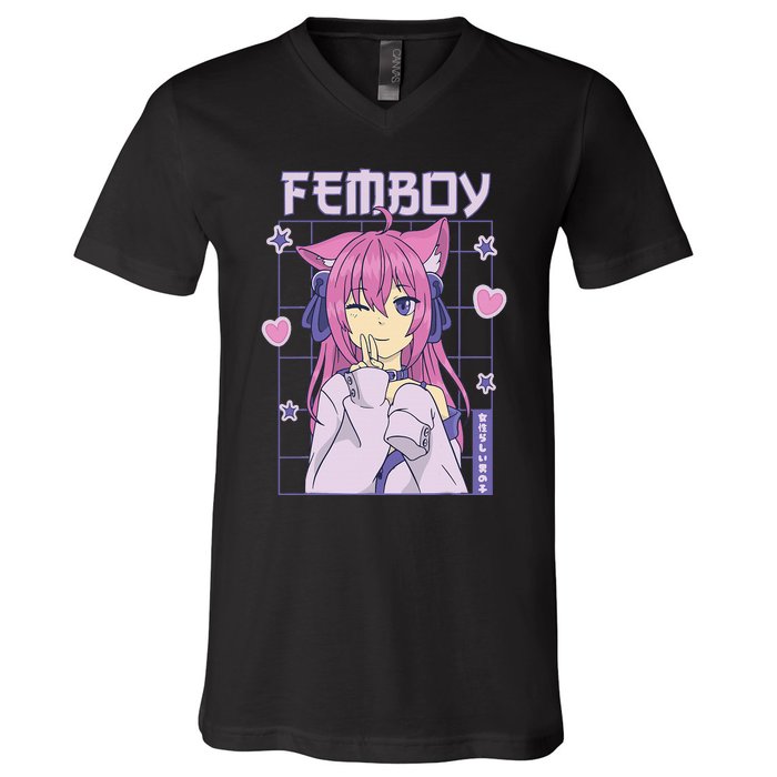 Femboy Anime Cute Little Femboy V-Neck T-Shirt