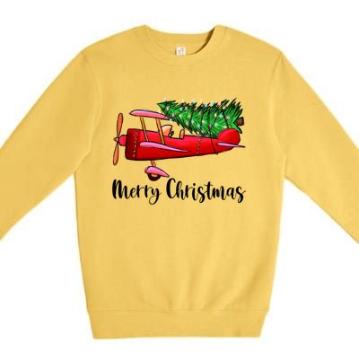 Funny Airplane Christmas Light Tree Airplane Pajama Xmas Cute Gift Premium Crewneck Sweatshirt