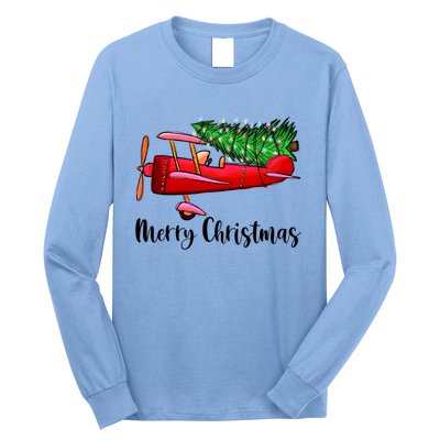 Funny Airplane Christmas Light Tree Airplane Pajama Xmas Cute Gift Long Sleeve Shirt