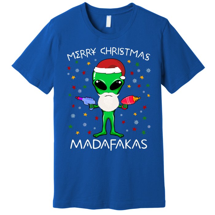 Funny Alien Christmas Cool Gift Merry Christmas Pew Madafakas Funny Gift Premium T-Shirt