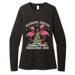 Flocking Around Christmas Tree Flamingo Santa Xmas Pajama Womens CVC Long Sleeve Shirt