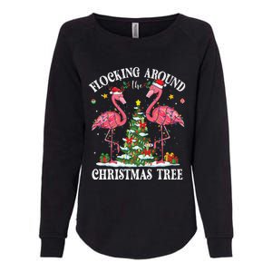 Flocking Around Christmas Tree Flamingo Santa Xmas Pajama Womens California Wash Sweatshirt