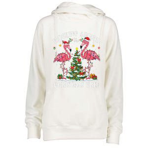 Flocking Around Christmas Tree Flamingo Santa Xmas Pajama Womens Funnel Neck Pullover Hood