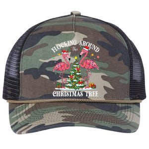 Flocking Around Christmas Tree Flamingo Santa Xmas Pajama Retro Rope Trucker Hat Cap