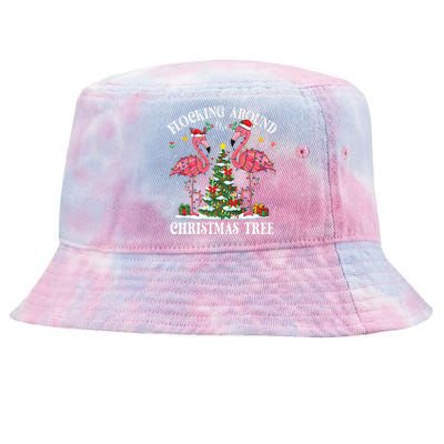 Flocking Around Christmas Tree Flamingo Santa Xmas Pajama Tie-Dyed Bucket Hat