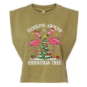 Flocking Around Christmas Tree Flamingo Santa Xmas Pajama Garment-Dyed Women's Muscle Tee