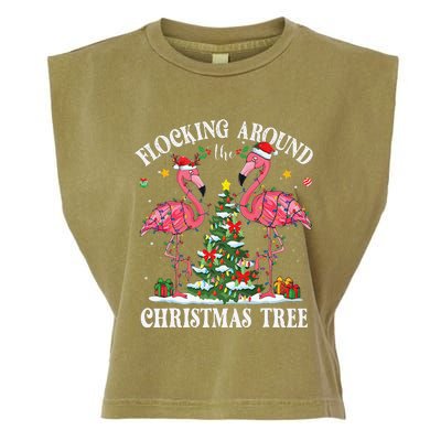 Flocking Around Christmas Tree Flamingo Santa Xmas Pajama Garment-Dyed Women's Muscle Tee