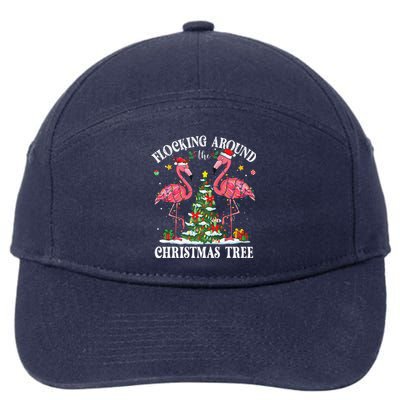 Flocking Around Christmas Tree Flamingo Santa Xmas Pajama 7-Panel Snapback Hat