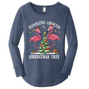 Flocking Around Christmas Tree Flamingo Santa Xmas Pajama Women's Perfect Tri Tunic Long Sleeve Shirt