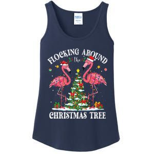 Flocking Around Christmas Tree Flamingo Santa Xmas Pajama Ladies Essential Tank