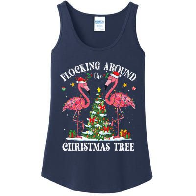 Flocking Around Christmas Tree Flamingo Santa Xmas Pajama Ladies Essential Tank