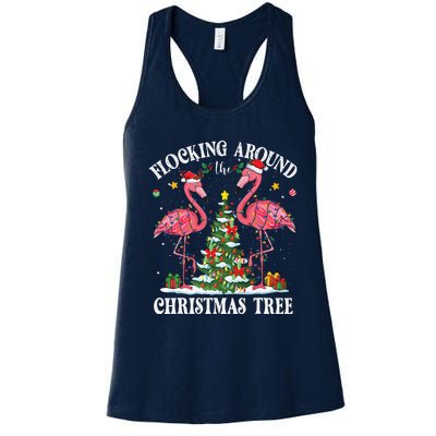 Flocking Around Christmas Tree Flamingo Santa Xmas Pajama Women's Racerback Tank