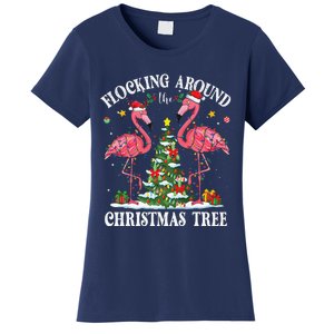 Flocking Around Christmas Tree Flamingo Santa Xmas Pajama Women's T-Shirt