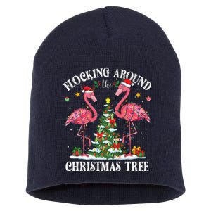 Flocking Around Christmas Tree Flamingo Santa Xmas Pajama Short Acrylic Beanie