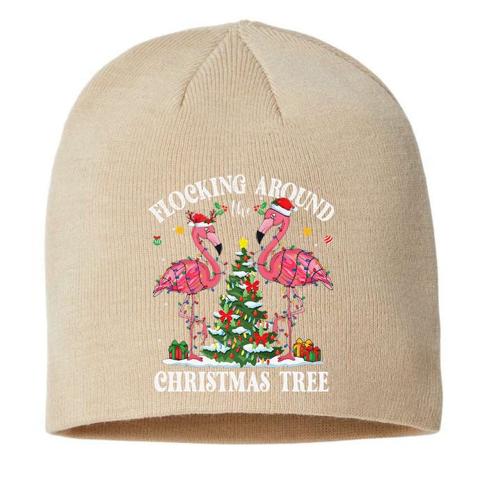 Flocking Around Christmas Tree Flamingo Santa Xmas Pajama Sustainable Beanie