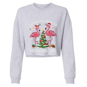 Flocking Around Christmas Tree Flamingo Santa Xmas Pajama Cropped Pullover Crew