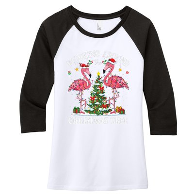 Flocking Around Christmas Tree Flamingo Santa Xmas Pajama Women's Tri-Blend 3/4-Sleeve Raglan Shirt