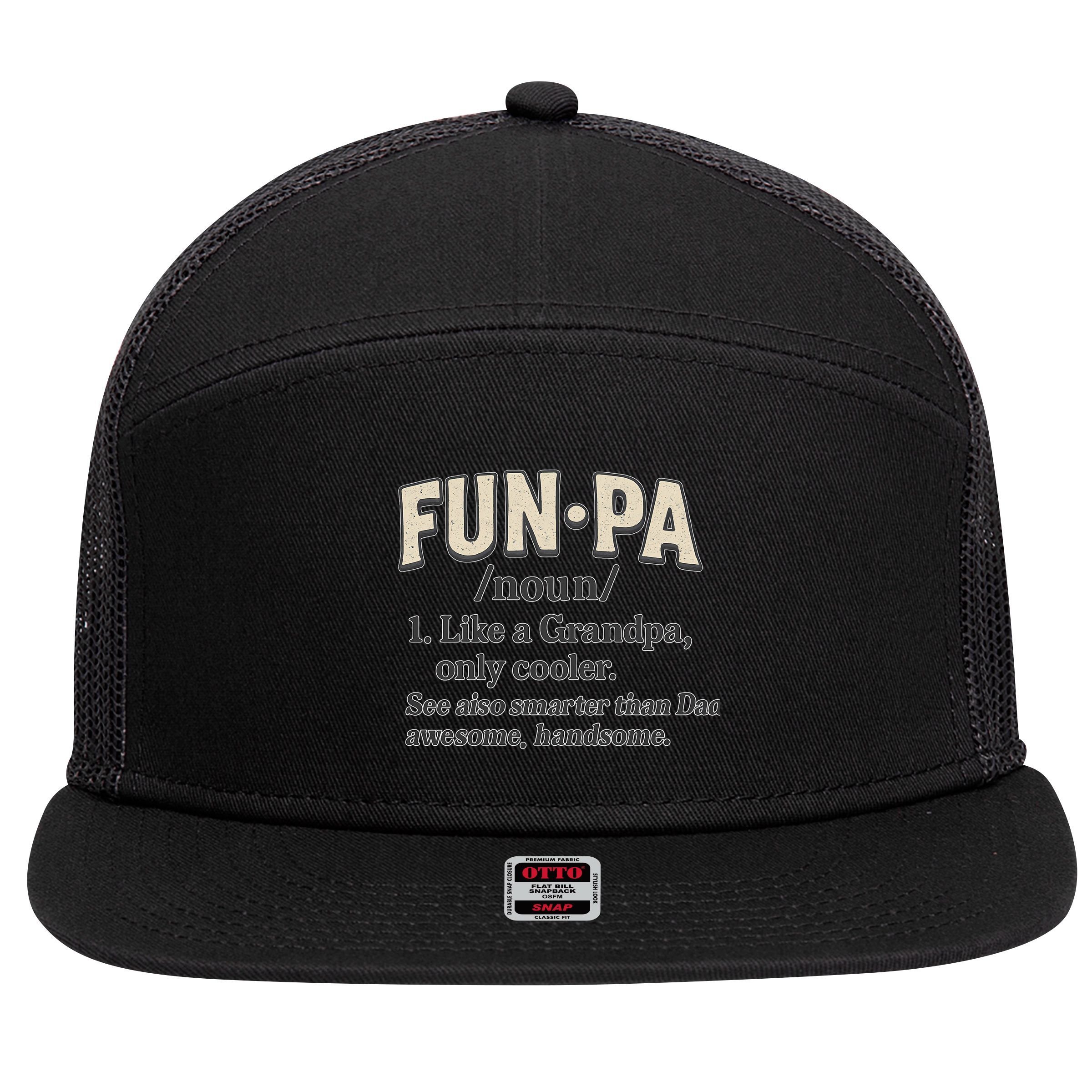 Fun-Pa: A Cool Twist on Grandpa 7 Panel Mesh Trucker Snapback Hat