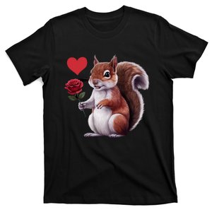 Funny And Cute Squirrel Offering A Red Rose ValentineS Day T-Shirt