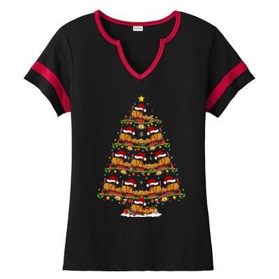 Funny Airplane Christmas Tree Lights Santa Airplane Xmas Gift Ladies Halftime Notch Neck Tee