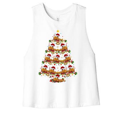 Funny Airplane Christmas Tree Lights Santa Airplane Xmas Gift Women's Racerback Cropped Tank